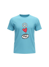 Ruggers Rugby Supply sky blue t-shirt featuring a Peace Love Rugby graphic with a peace sign, heart, and rugby ball.