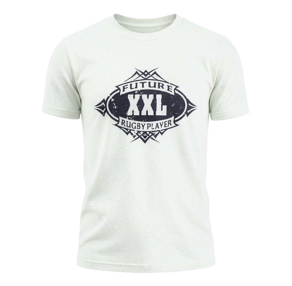 Ruggers Rugby Supply white heavyweight cotton youth t-shirt with Future XXL Rugby Player graphic print