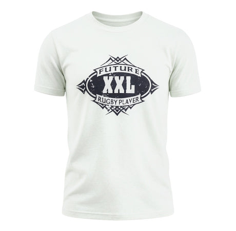 Ruggers Rugby Supply white heavyweight cotton youth t-shirt with Future XXL Rugby Player graphic print