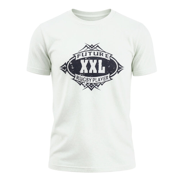 Ruggers Rugby Supply white heavyweight cotton youth t-shirt with Future XXL Rugby Player graphic print