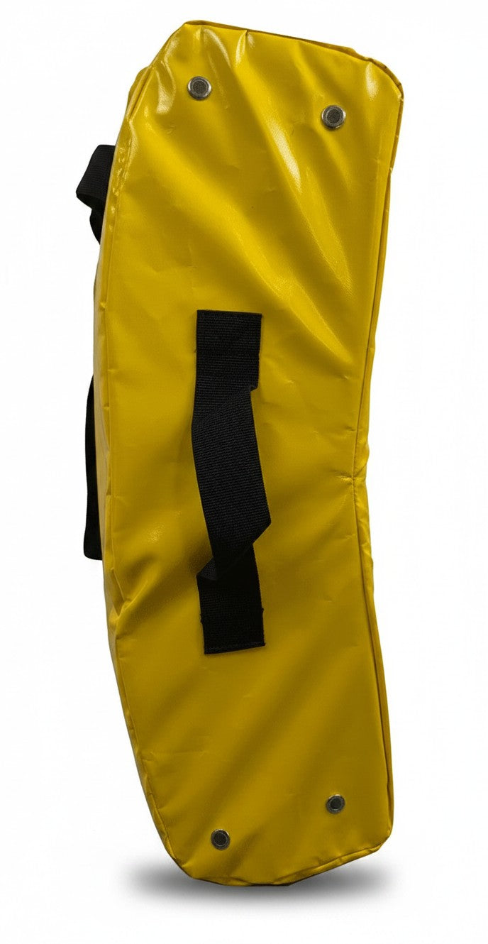 Ruggers Rugby Supply yellow PU rugby rucking shield with side handles and grommet vents for contact training drills.