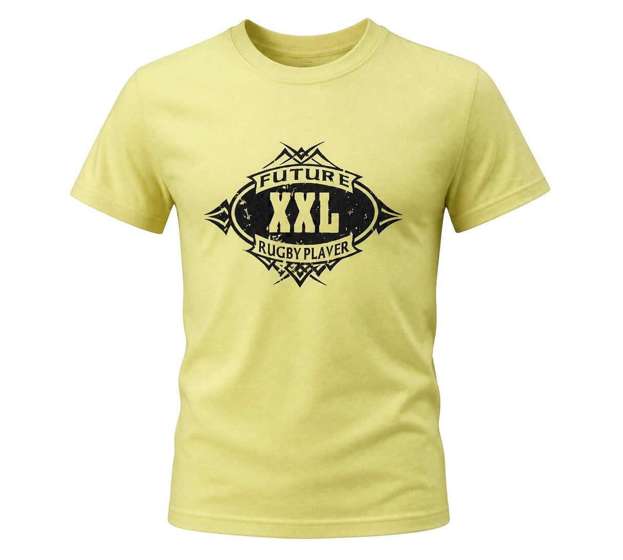 Ruggers Rugby Supply yellow heavyweight cotton youth t-shirt with black Future XXL Rugby Player graphic print