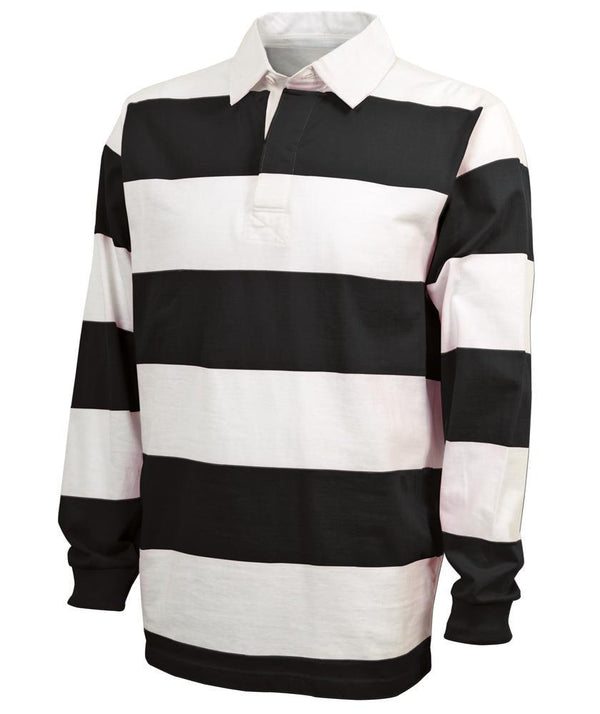 Front Row Men's Long Sleeve Classic Cotton Rugby Shirt - Black/White, Size XL (Chest 43-45)